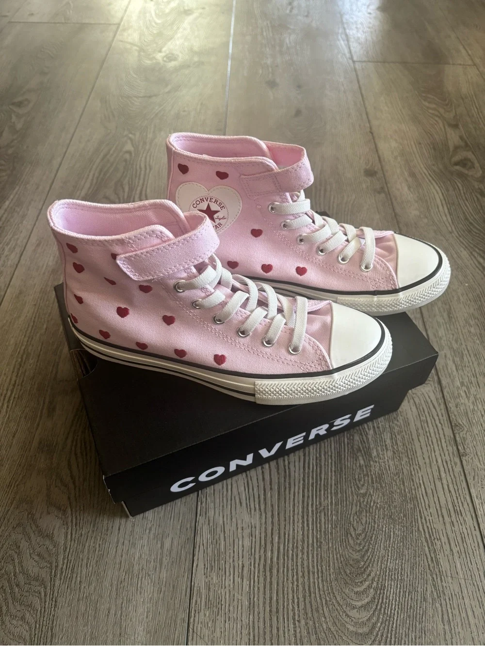 Converse Kids Pink High-Top Sneakers with Red Heart Accents